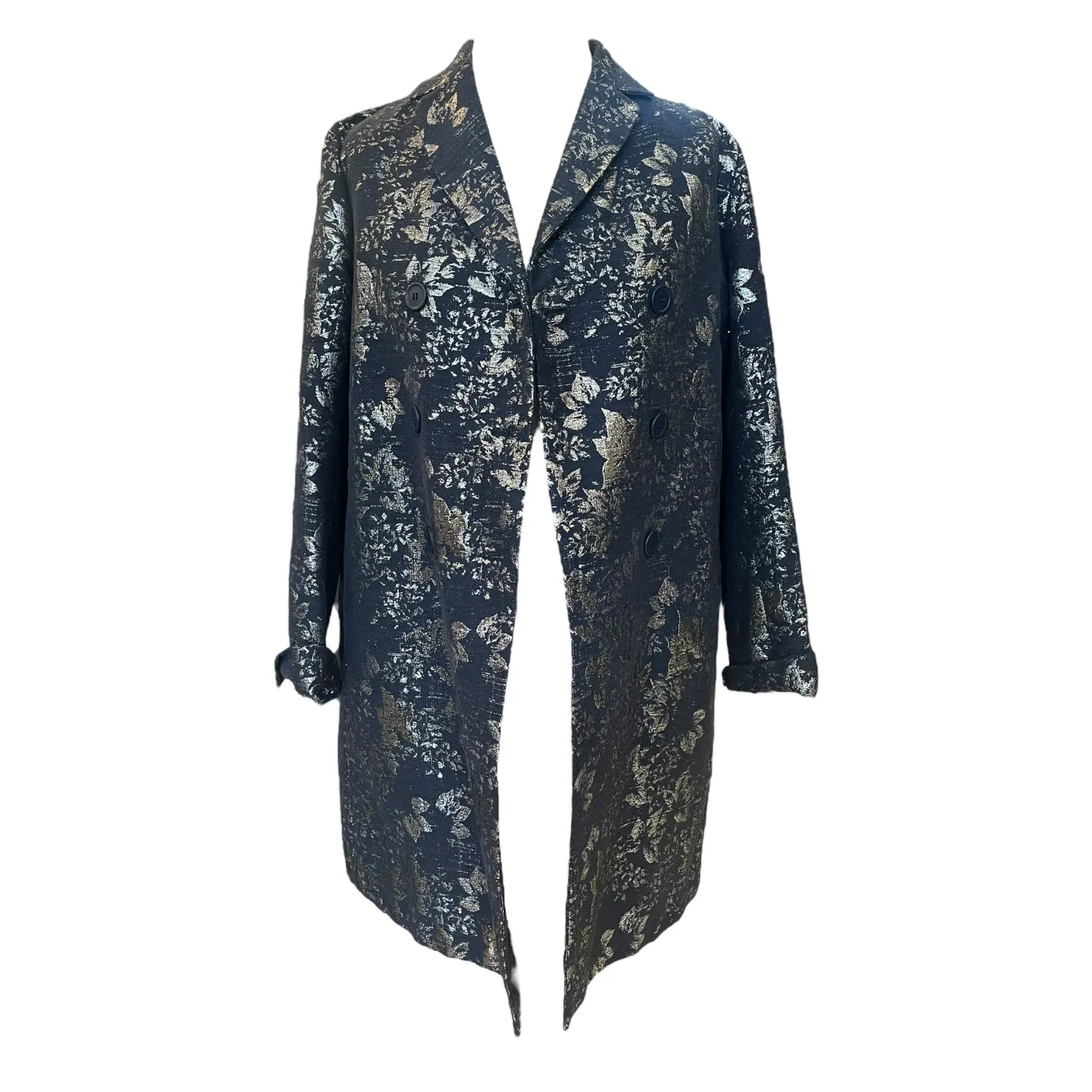 'S Max Mara Navy and Silver Floral Coat