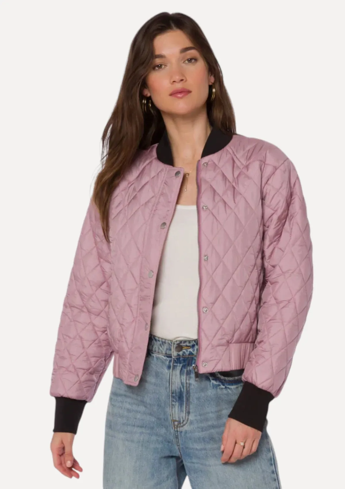 Sakura Long Sleeve Quilted Bomber Jacket - Muted Mauve