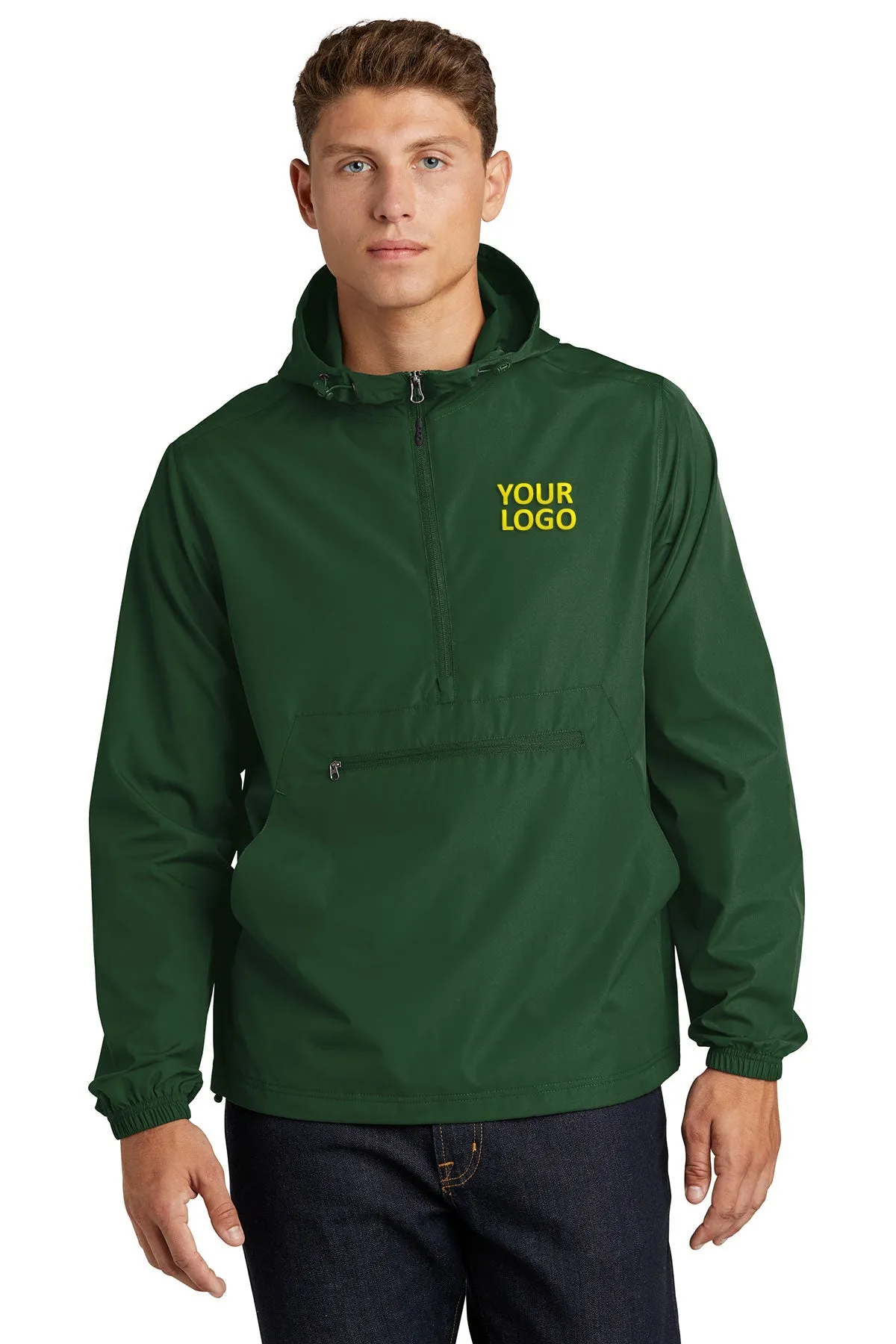 Sport-Tek Packable Custom Anorak Jackets, Forest Green