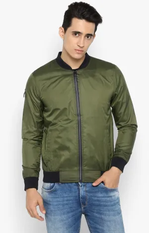 Spykar Men Olive Solid Comfort Fit Bomber Jacket