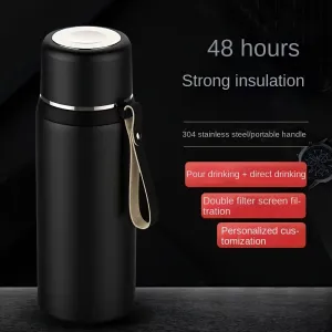 Stainless Steel Insulated Water Bottle with Tea Infuser - Large Capacity, Dual Lids for Men & Women, Portable & Spill-Proof, Perfect for Outdoor Activities & Gifts