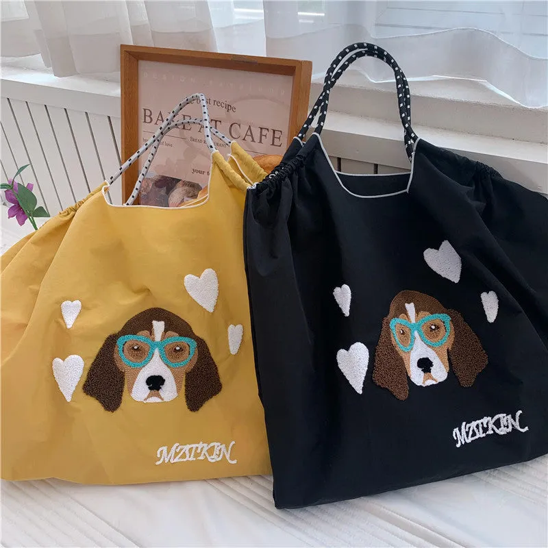 Summer Fashion Women's Embroidery Bag Versatile Large Capacity Tote Nylon Crossbody Foldable Portable Shopping Bag Shoulder Bag