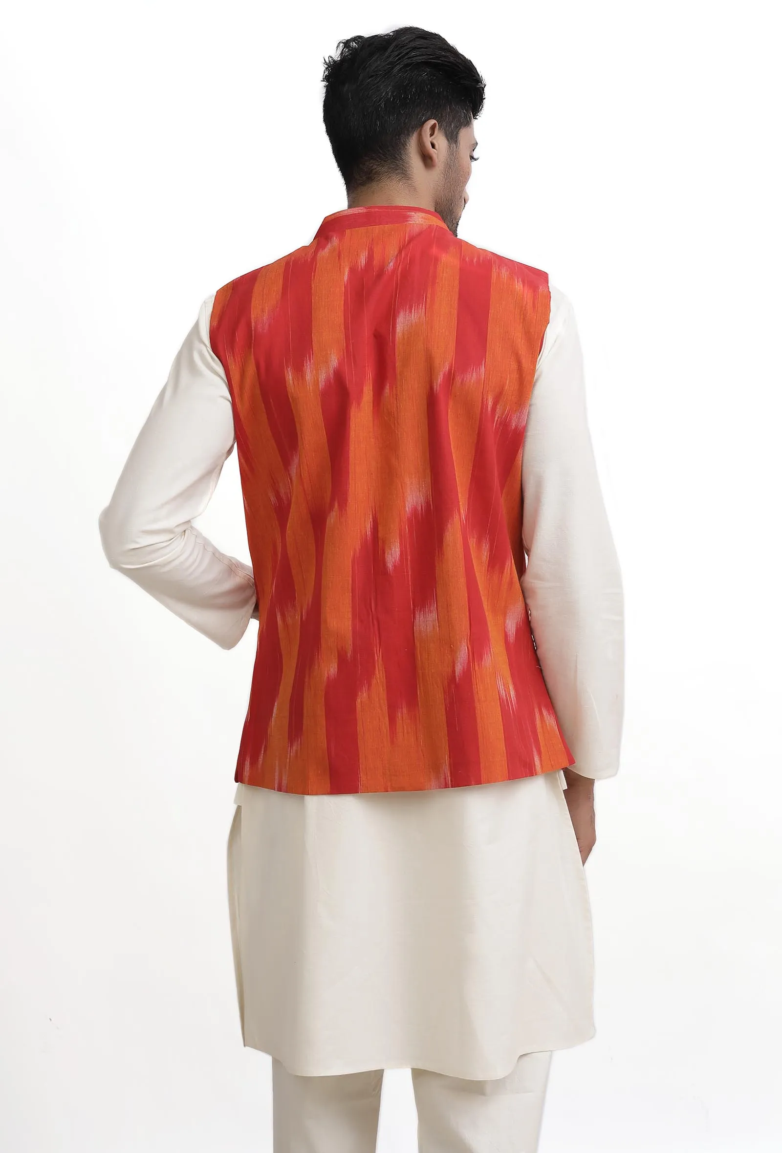 Tangerine Orange Ikat Nehru Jacket