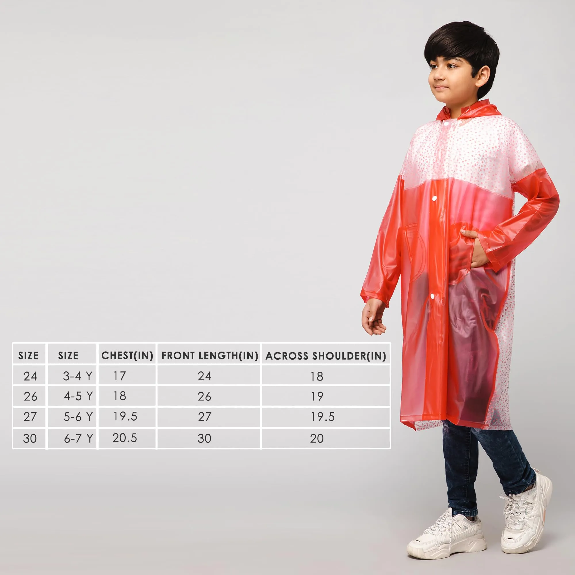 THE CLOWNFISH Drip Dude Series Unisex Kids Waterproof Single Layer PVC Longcoat/Raincoat with Adjustable Hood. Age-3-4 Years (Rose Red)