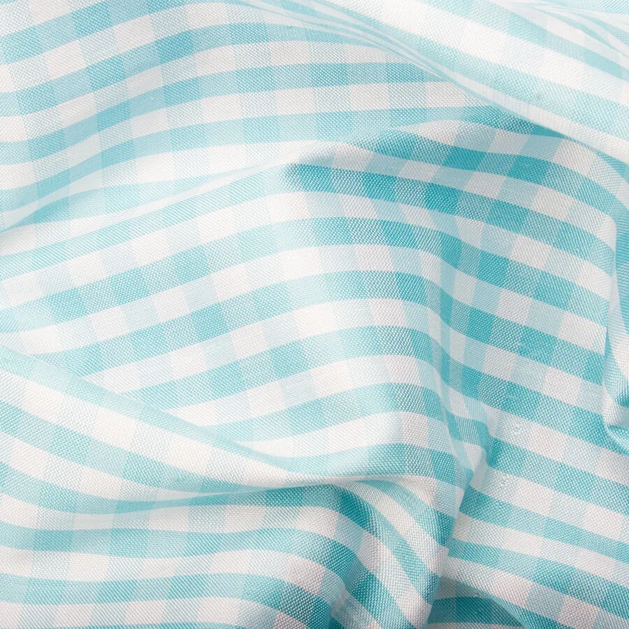 Turquoise & White Gingham Silk Shantung