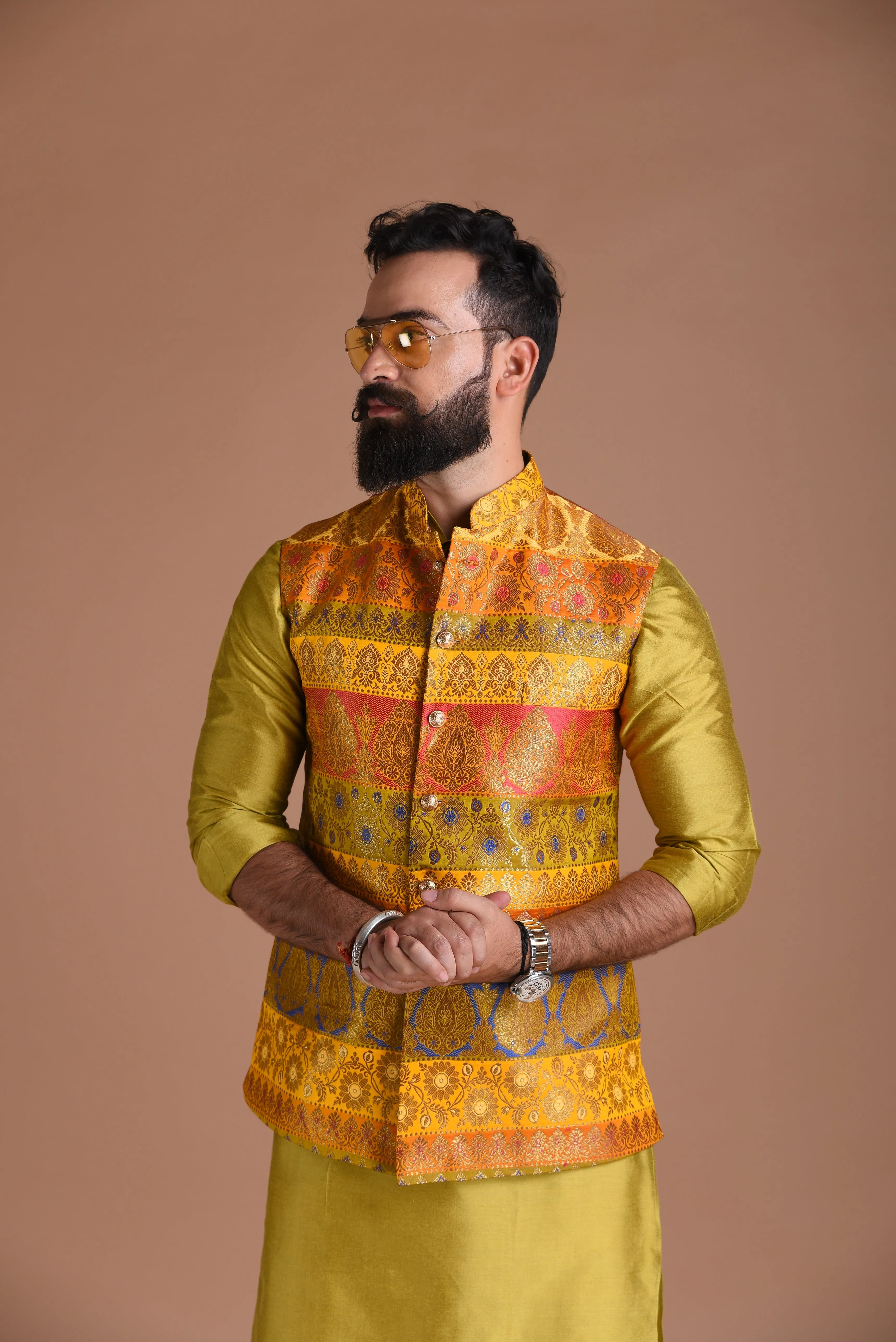 Vibrant Yellow Color Designer Half Jodhpuri Jacket With Silk Kurta Pajma Best For Wedding Function |Open Day Functions | Haldi Functions