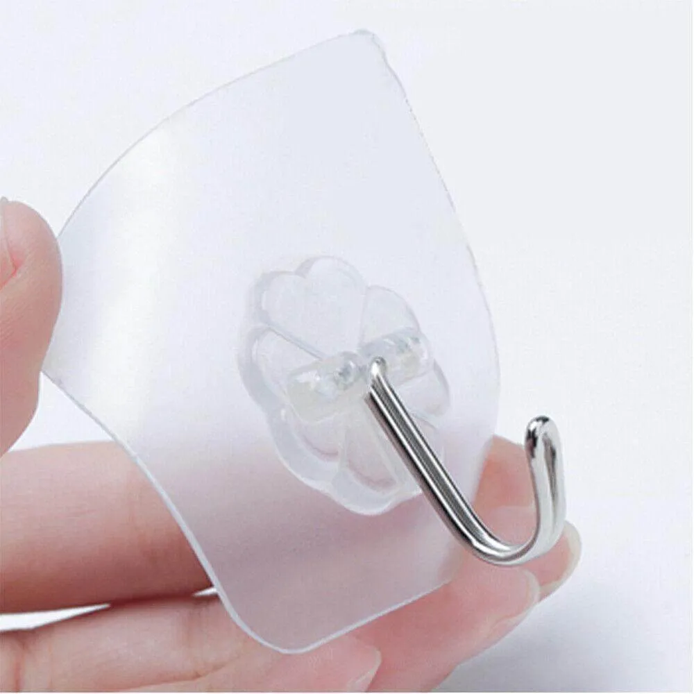 Wall Hooks Self-Adhesive Clear Base Heavy Duty Sticky Hook Hangers 50ct