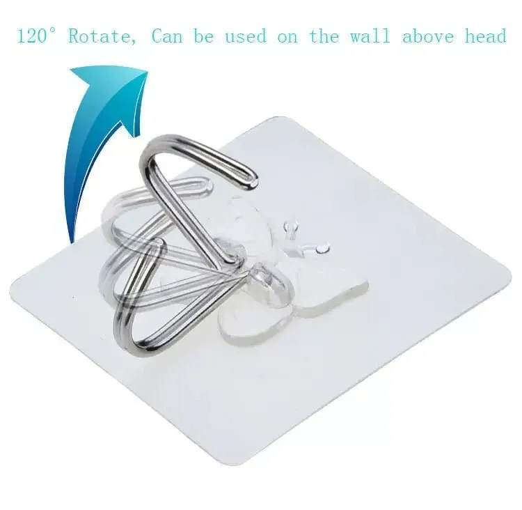 Wall Hooks Self-Adhesive Clear Base Heavy Duty Sticky Hook Hangers 50ct