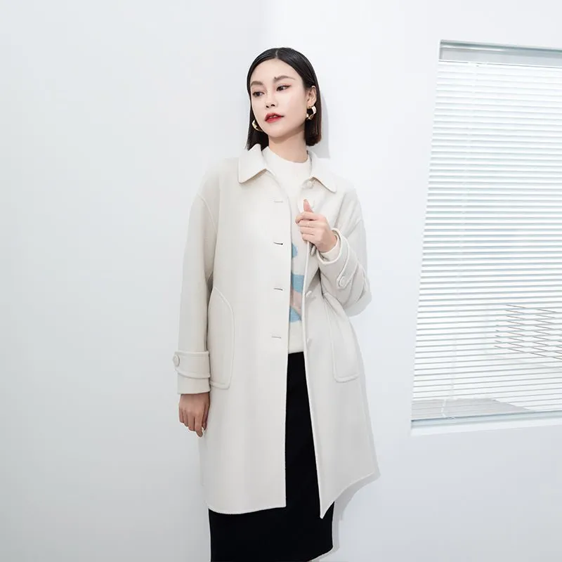 White Double-faced Square-Collar Overcoats